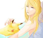  bad_id bad_pixiv_id blonde_hair blue_eyes gen_1_pokemon long_hair metroid pikachu pokemon pokemon_(creature) rike_(pixiv) samus_aran sleeping super_smash_bros. 