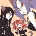  animal_ears black_hair blue_hair cat copyright_request glasses long_hair lowres multiple_girls pink_hair red_eyes tail tsuyuka_(sunny_spot) twintails 