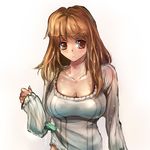  blush breasts brown_eyes brown_hair cleavage clothes_pin large_breasts long_hair original solo suoni_(deeperocean) wet wet_clothes 