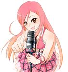  brown_eyes dress gradient_hair highres long_hair lucia_(pangya) microphone microphone_stand multicolored_hair pangya pink_hair solo vuipui 