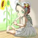  barefoot child doll_joints dress drill_hair feet food green_eyes green_hair ishikkoro kanaria long_hair popsicle rozen_maiden solo 