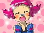  1girl :d bandage bandages bandaid closed_eyes eyes_closed female gloves gym_leader maylene open_mouth pink_hair pokemon pokemon_(game) pokemon_dppt short_hair smile solo sumomo_(pokemon) 