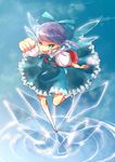  :d bad_id bad_pixiv_id blue_dress blue_hair cirno clenched_hand crystal domotolain dress green_eyes looking_at_viewer open_mouth puffy_short_sleeves puffy_sleeves shaded_face short_hair short_sleeves smile solo touhou 