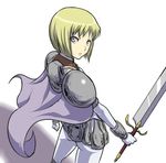 armor blonde_hair clare_(claymore) claymore claymore_(sword) short_hair solo swing_(artist) sword weapon 