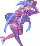  bad_id bad_pixiv_id bodysuit boots breasts cleavage headband huge_breasts klan_klein macross macross_frontier meisamu multicolored multicolored_bodysuit multicolored_clothes pink_bodysuit purple_bodysuit purple_footwear solo 