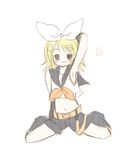  armpits blonde_hair hair_ribbon kagamine_rin midriff ribbon sakuramori_sumomo short_hair sketch solo vocaloid 