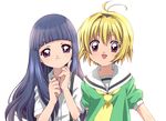  ahoge bad_id bad_pixiv_id blonde_hair blue_hair cardcaptor_sakura cosplay daidouji_tomoyo dress furude_rika furude_rika_(cosplay) hairband hanaji higurashi_no_naku_koro_ni houjou_satoko houjou_satoko_(cosplay) kinomoto_sakura long_hair multiple_girls parody purple_eyes sailor_dress school_uniform short_hair smile third-party_edit 