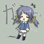  1girl blue_hair chibi clannad lowres solo sunohara_mei surprised triangle_mouth waha_(artist) 