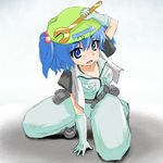  [] blue_hair gloves hair_bobbles hair_ornament hat kawashiro_nitori solo sweat touhou two_side_up wrench 