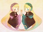  bad_id bad_pixiv_id blonde_hair blue_eyes blush domotolain dress gothic_lolita hairband hortense lolita_fashion lolita_hairband long_hair multiple_girls purple_eyes roman siblings sound_horizon tattoo traditional_media twins violette 