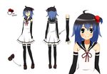  ahoge bad_source bare_shoulders black_hair black_legwear blue_hair blush character_sheet concept_art detached_sleeves dress gradient_hair green_eyes hair_bobbles hair_ornament kiki_(tsunya) looking_at_viewer multicolored_hair one_side_up otoko_no_ko ryoune_yami sailor_dress school_uniform serafuku shoes short_hair simple_background sleeveless smile thighhighs utau white_background white_dress 