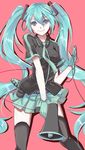  alternate_legwear aqua_eyes aqua_hair bad_id bad_pixiv_id gloves hatsune_miku koi_wa_sensou_(vocaloid) long_hair megaphone necktie rianwzl skirt smile solo thighhighs twintails very_long_hair vocaloid 