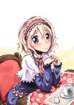  alice_margatroid blonde_hair blue_eyes blush elbow_rest hairband mayuge_inu short_hair solo touhou wavy_hair 