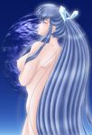  absurdres blue_hair blush breasts closed_eyes highres long_hair medium_breasts nipples nude oyuki_(urusei_yatsura) ponytail shori urusei_yatsura very_long_hair 