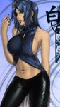  blue_hair breasts hair_flower konan large_breasts makeup naruto navel piercing sideboob solo 