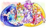  absurdres aida_mana arm_warmers bike_shorts blonde_hair blue_bow blue_eyes blue_hair blush bow brown_hair choker cure_diamond cure_heart cure_rosetta cure_sword curly_hair dokidoki!_precure double_bun eyelashes flower green_choker hair_flower hair_ornament hair_ribbon hairpin half_updo hands_together highres hishikawa_rikka kenzaki_makoto long_hair magical_girl multiple_girls pink_bow pink_eyes pink_sleeves ponytail precure purple_choker purple_eyes purple_hair purple_legwear purple_skirt ribbon short_hair shorts shorts_under_skirt skirt smile thighhighs twintails wrist_cuffs yellow_eyes yotsuba_alice yupiteru 