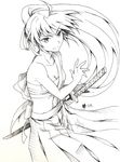  hadanugi_dousa highres katana long_hair lyrical_nanoha monochrome sarashi signum sm318 smile sword very_long_hair weapon 