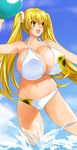  bad_id bad_pixiv_id ball beachball bikini blonde_hair breasts huge_breasts kamia_(not_found) long_hair matsuoka_kiyone ocean orange_eyes original solo swimsuit twintails water 