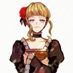  bad_id bad_pixiv_id beatrice blonde_hair blue_eyes book choker dress flower hair_flower hair_ornament highres popompon rose short_hair smile solo tears umineko_no_naku_koro_ni upper_body 