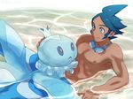  :&gt; @@@ bad_id bad_pixiv_id blue_eyes blue_hair dark_skin dark_skinned_male frillish gen_5_pokemon goggles male_focus pokemon pokemon_(creature) pokemon_(game) pokemon_bw2 shizui_(pokemon) smile tan water wet 