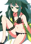  9law bare_shoulders bikini black_bikini bow breasts cleavage frilled_bikini frills gatchaman_crowds green_eyes green_hair high_heels large_bow leg_garter legs long_hair long_legs navel no_socks oekaki shoes small_breasts solo swimsuit thighs utsutsu 