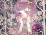  blush expressionless eyeball flower hands_on_own_face heart komeiji_satori lips long_sleeves pink_eyes pink_hair rose short_hair solo third_eye touhou wide_sleeves yujup 