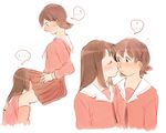  ... 2girls ? azumanga_daiou blush head_under_skirt kasuga_ayumu kiss moonexplorers multiple_girls simple_background spoken_exclamation_mark sweat takino_tomo white_background yuri 