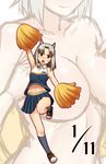  animal_ears blush brave_witches breasts cheerleader cleavage dated edytha_rossmann kunashiri_(etorofu) looking_at_viewer medium_breasts midriff navel nude open_mouth pom_poms shiny shiny_skin short_hair skirt world_witches_series zoom_layer 