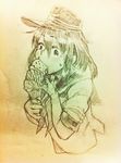  akatsuki_(kantai_collection) baseball_cap bleed_through eating hat ice_cream_cone kanemaki_thomas kantai_collection long_hair monochrome sailor_collar scan scan_artifacts sketch solo traditional_media 