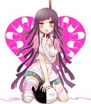  apron bad_id bad_pixiv_id bandages blush danganronpa heart highres long_hair manio monokuma nurse open_mouth pill purple_eyes purple_hair rope saliva skirt string strip_hair super_danganronpa_2 tears tsumiki_mikan 