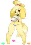  3ds animal_crossing bikini breasts canine cleavage female isabelle_(animal_crossing) nintendo slugbox solo tagme tight_clothing video_games wide_hips 