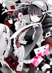  bati15 black_hair blood bonnet card celestia_ludenberck danganronpa danganronpa_1 dress drill_hair frills gothic_lolita grin hairband lolita_fashion lolita_hairband long_hair necktie playing_card red_eyes smile solo thighhighs twin_drills twintails 