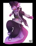  &#9824; &spades; anthro canine card clothing dog fur hair hat hoodie mammal pants plain_background purple_fur purple_hair rudragon shirt shoes shutter_shades unknown_species white_background 