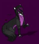  ambiguous_gender black black_fur black_hair blank_face canine feral floating_text fluff_tail fluffy_tail fur hair invalid_color male mammal markings mika nose paws pelt purple_background purple_eyes raised_paw scene shadow sitting sketch solo text wolf 