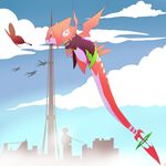  arthropod butterfly city cloud clouds dragon female flying hi_res insect long_tail ru_(rudragon) rudragon scalie sky solo wings 