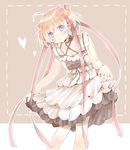  blonde_hair blue_eyes curtsey dress hair_ribbon kamikita_komari little_busters! ribbon shijimi_kozou short_hair skirt skirt_hold solo 