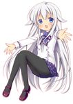  blazer blue_eyes dress_shirt jacket long_hair looking_at_viewer original oumi_neneha outstretched_arms pantyhose ribbon school_uniform shirt skirt solo very_long_hair white_hair 