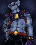  alien antennae anthro armor belt biceps biker_mice_from_mars clothing ear_piercing eye_patch eyewear fur gloves grey_fur joetar male mammal modo mouse muscles nipples pecs piercing pose red_eyes rodent solo standing unknown_artist vein 