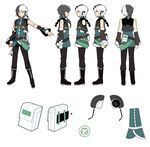  absurdres black_hair boots braid green_eyes headphones highres ideolo long_hair male_focus multiple_views official_art turnaround vocaloid vocanese white_hair yuezheng_longya 