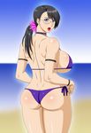  1girl beach bikini black_hair blue_eyes bracelet breasts cattleya glasses highres huge_breasts jewelry long_hair makani_kohitujito ponytail queen&#039;s_blade queen's_blade sideboob solo swimsuit 