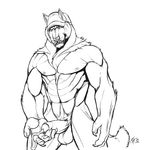  abs anthro balls beast biceps big_muscles big_penis canine claws clothing cum cum_on_hand erection fangs feline fur hat humanoid_penis kneeling male mammal muscles nipples nude pecs penis pose precum presenting rrowdybeast sheath sketch solo standing teeth uncut wolf 