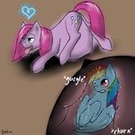  &lt;3 blue_eyes blue_fur cutie_mark daelakama duo english_text equine female feral friendship_is_magic fur hair horse mammal multi-colored_hair my_little_pony pegasus pink_fur pink_hair pinkamena_(mlp) pinkie_pie_(mlp) pony purple_eyes rainbow_dash_(mlp) rainbow_hair text tongue tongue_out vorarephilia vore wet wings 