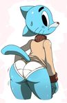  blue_fur briefs butt cat clothed clothing fangs feline fur girly gumball_watterson looking_at_viewer looking_back male mammal solo sssonic2 the_amazing_world_of_gumball tight_clothing underwear wide_hips young 