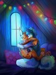  canine couple cum demicoeur dog duo eyes_closed feline gay girly hug husky leg_wrap lights loft lynx male mammal night nikki_(character) nude pawpads romantic sex tye_husky 