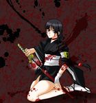  artist_request black_hair bleach blood braid choker katana kneeling kurotsuchi_nemu purple_eyes single_braid sword weapon 