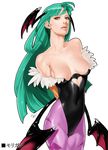  banned_artist bat_wings breasts cleavage demon_girl fugi_jis green_eyes green_hair head_wings large_breasts long_hair morrigan_aensland pantyhose solo succubus vampire_(game) wings 