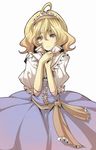 ahoge alice_margatroid bad_id bad_pixiv_id blonde_hair hairband hands_together own_hands_together short_hair smile solo touhou urin wavy_hair yellow_eyes 