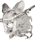  bad_id bad_pixiv_id bangs blunt_bangs chomoran greyscale horn_ornament horns ibuki_suika looking_at_viewer monochrome oni simple_background solo touhou white_background 