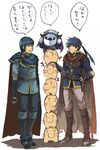  armor blue_eyes blue_hair cape doseisan fire_emblem fire_emblem:_monshou_no_nazo fire_emblem:_souen_no_kiseki gloves hanokage headband ike kirby_(series) male_focus marth mask meta_knight mother_(game) multiple_boys smile stacking super_smash_bros. tiara translated yellow_eyes 