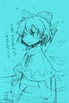  bakayanagi blue blue_background cirno monochrome snow solo touhou traditional_media translated 